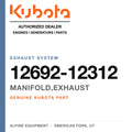 Genuine Kubota manifold,exhaust, part number 12692-12312 — Alpine Equipment