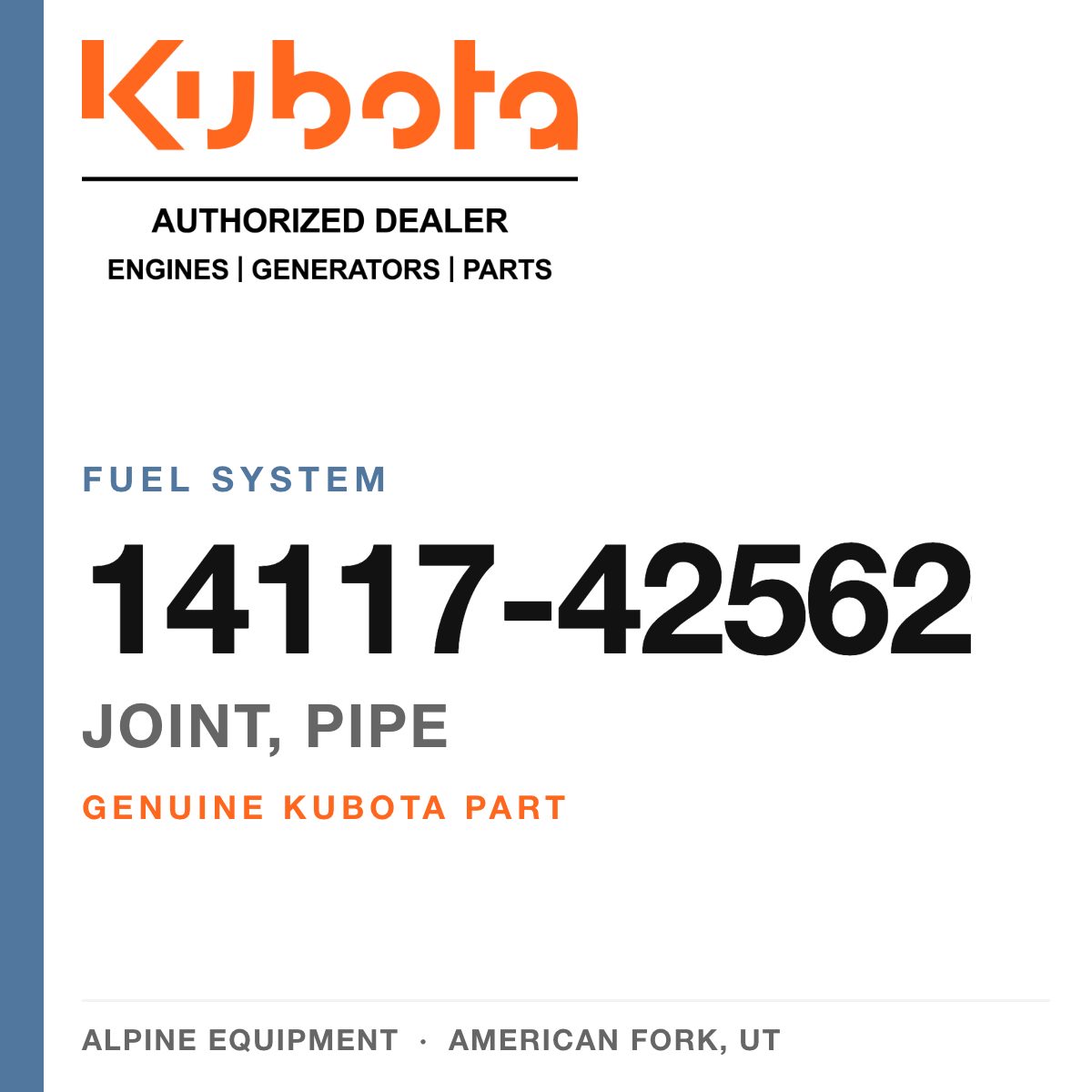 Genuine Kubota joint, pipe, part number 14117-42562 — Alpine Equipment