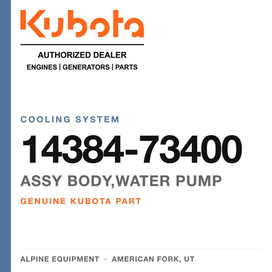 Genuine Kubota assy body,water pump, part number 14384-73400 — Alpine Equipment