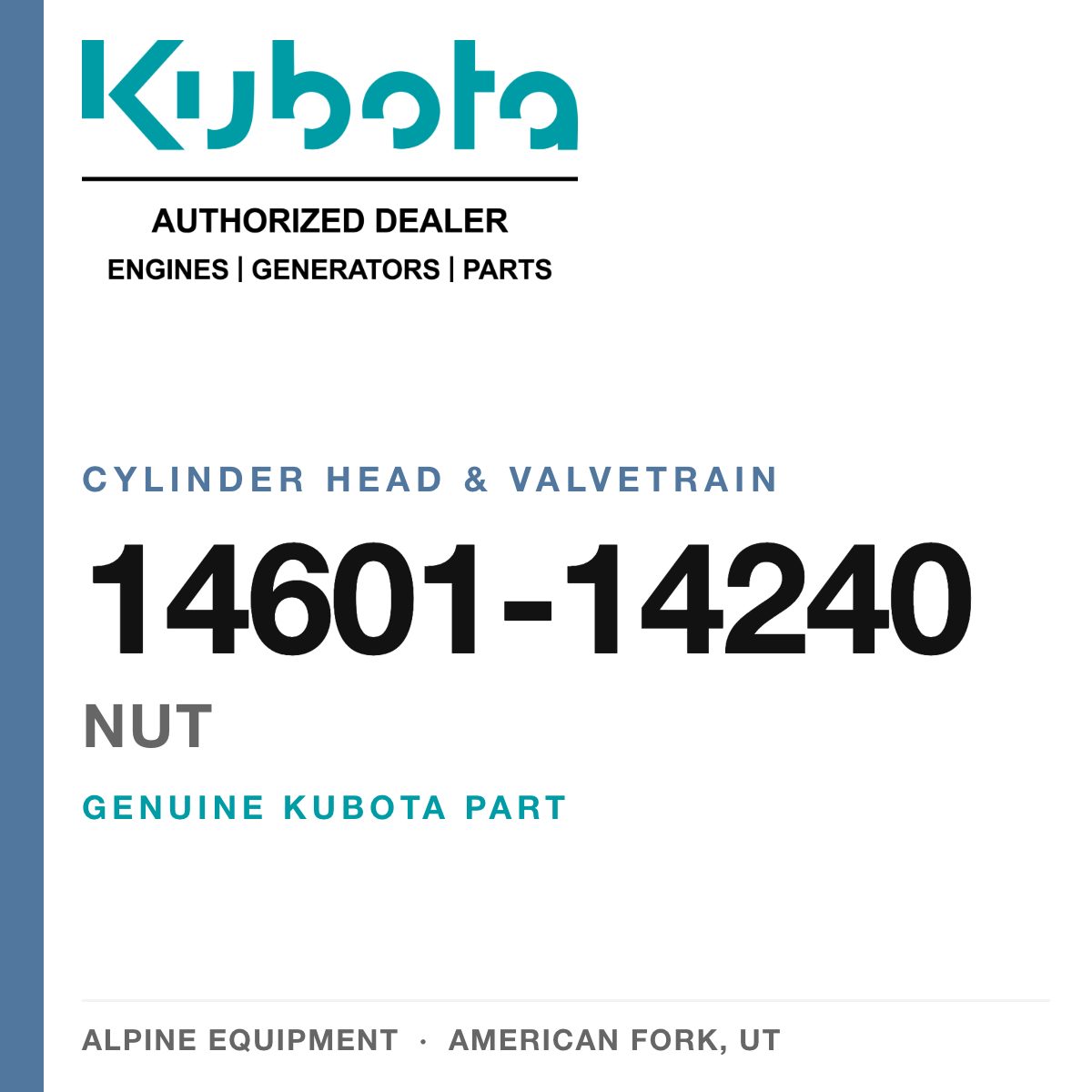 Genuine Kubota nut, part number 14601-14240 — Alpine Equipment
