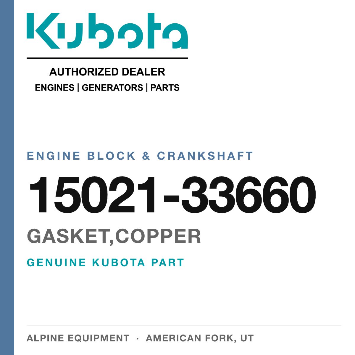 Genuine Kubota gasket,copper, part number 15021-33660 — Alpine Equipment