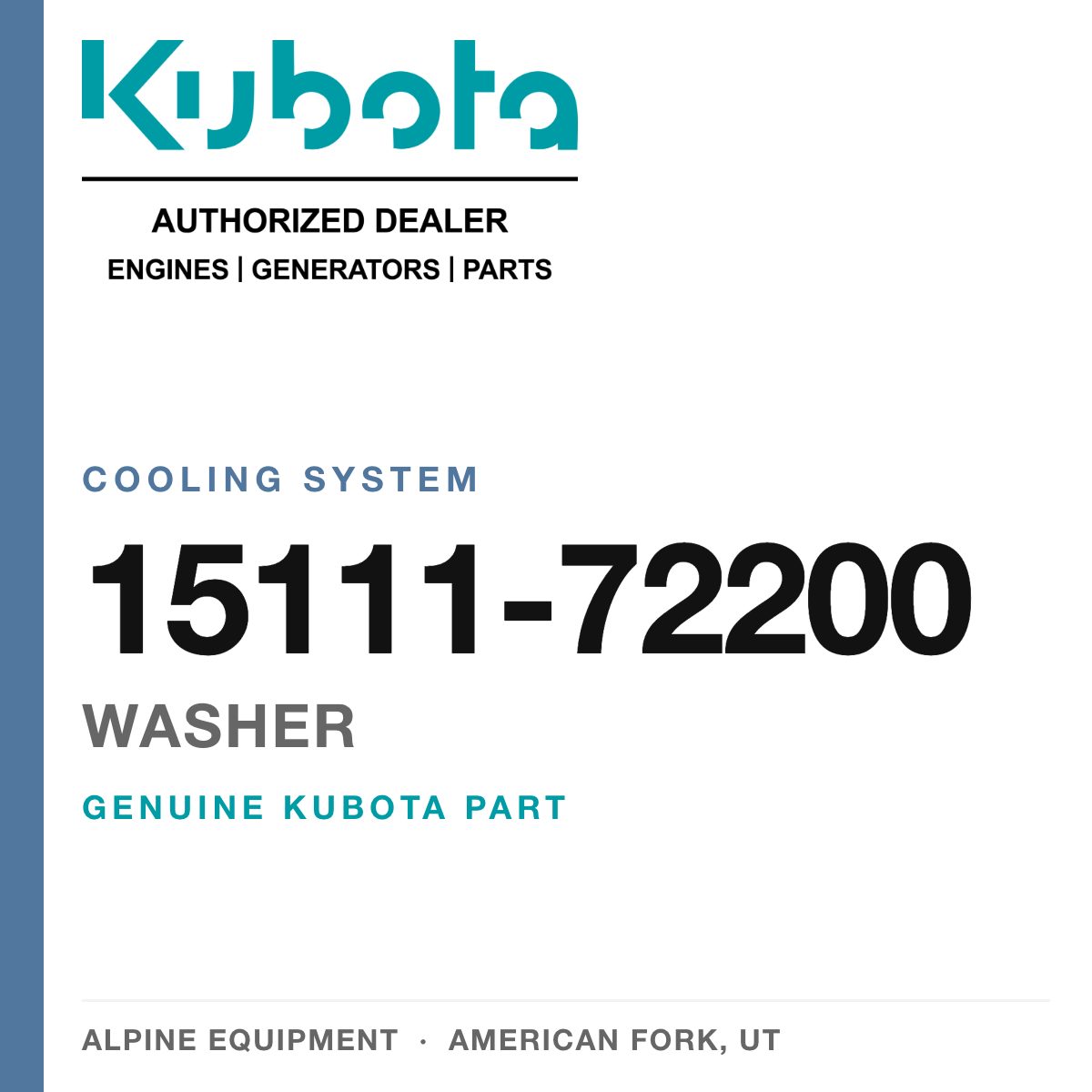Genuine Kubota washer, part number 15111-72200 — Alpine Equipment