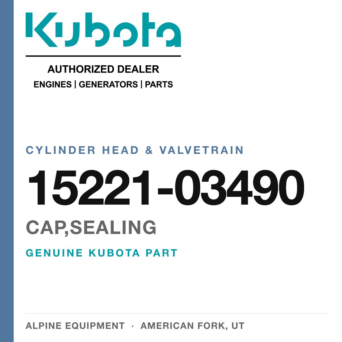 Genuine Kubota cap,sealing, part number 15221-03490 — Alpine Equipment