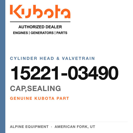 Genuine Kubota cap,sealing, part number 15221-03490 — Alpine Equipment