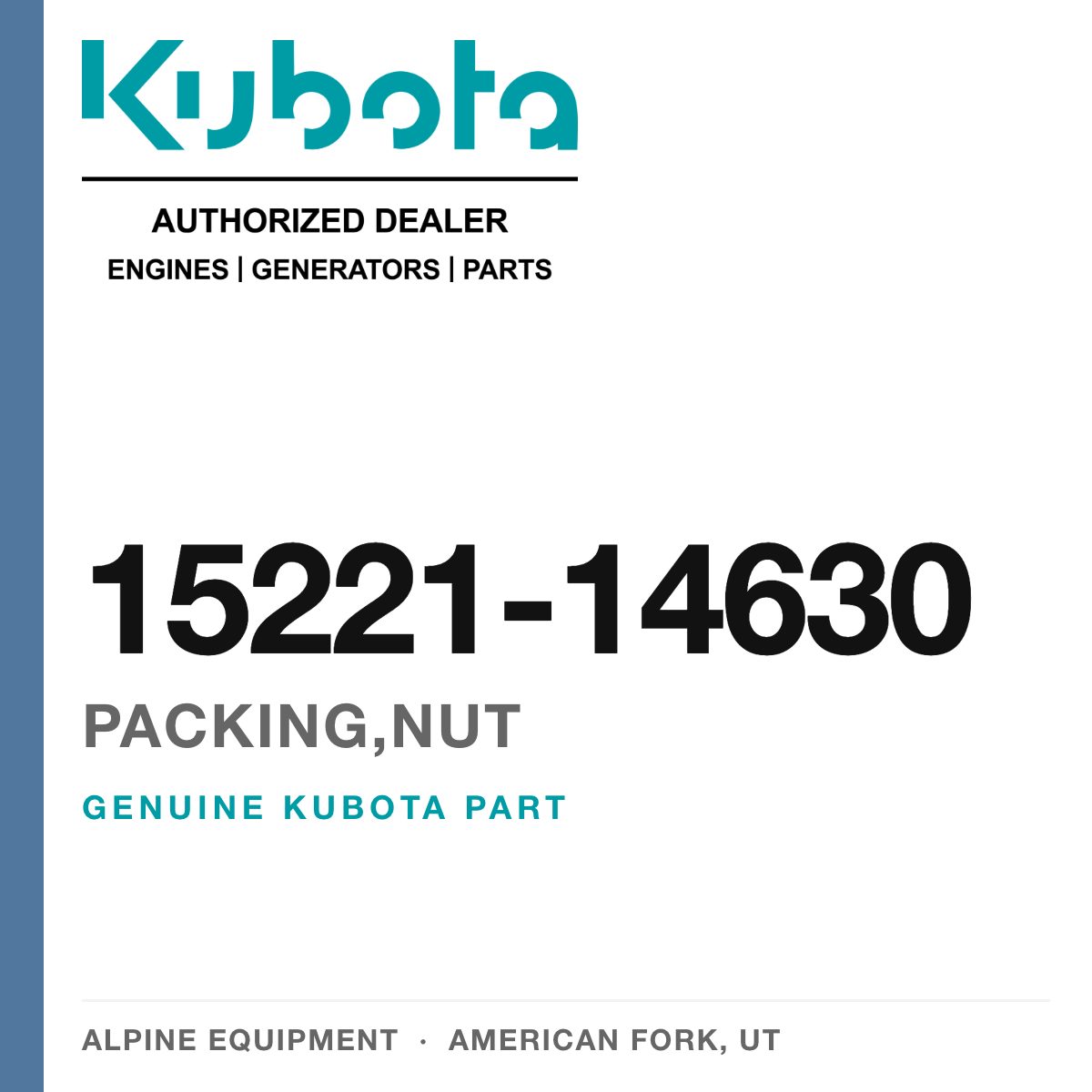 Genuine Kubota packing,nut, part number 15221-14630 — Alpine Equipment
