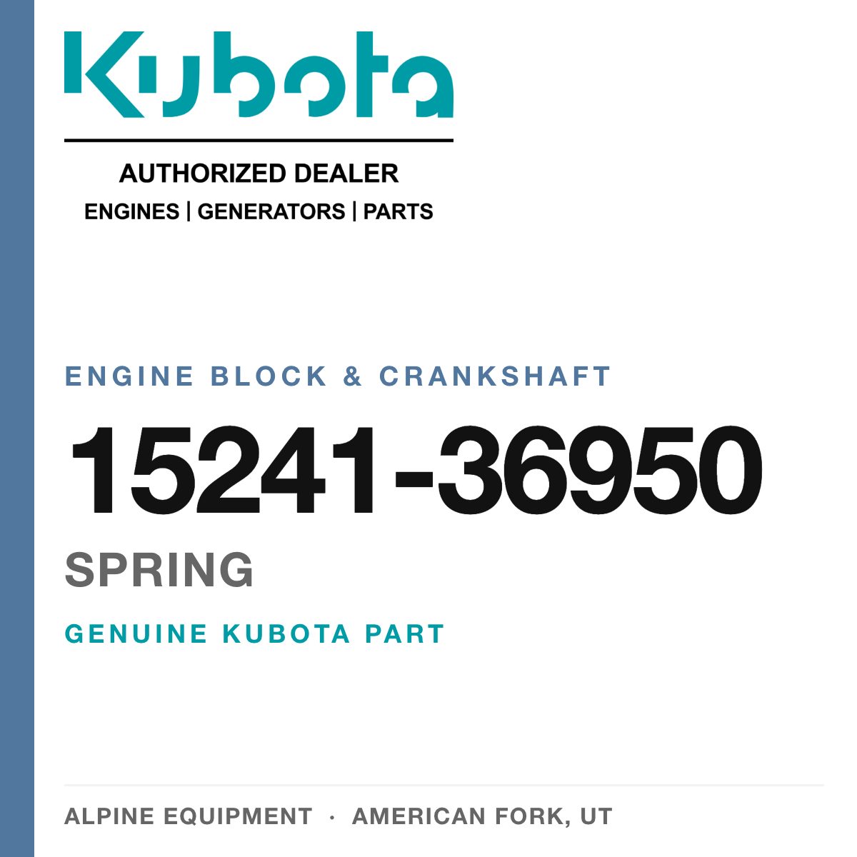 Genuine Kubota spring, part number 15241-36950 — Alpine Equipment
