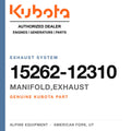Genuine Kubota manifold,exhaust, part number 15262-12310 — Alpine Equipment
