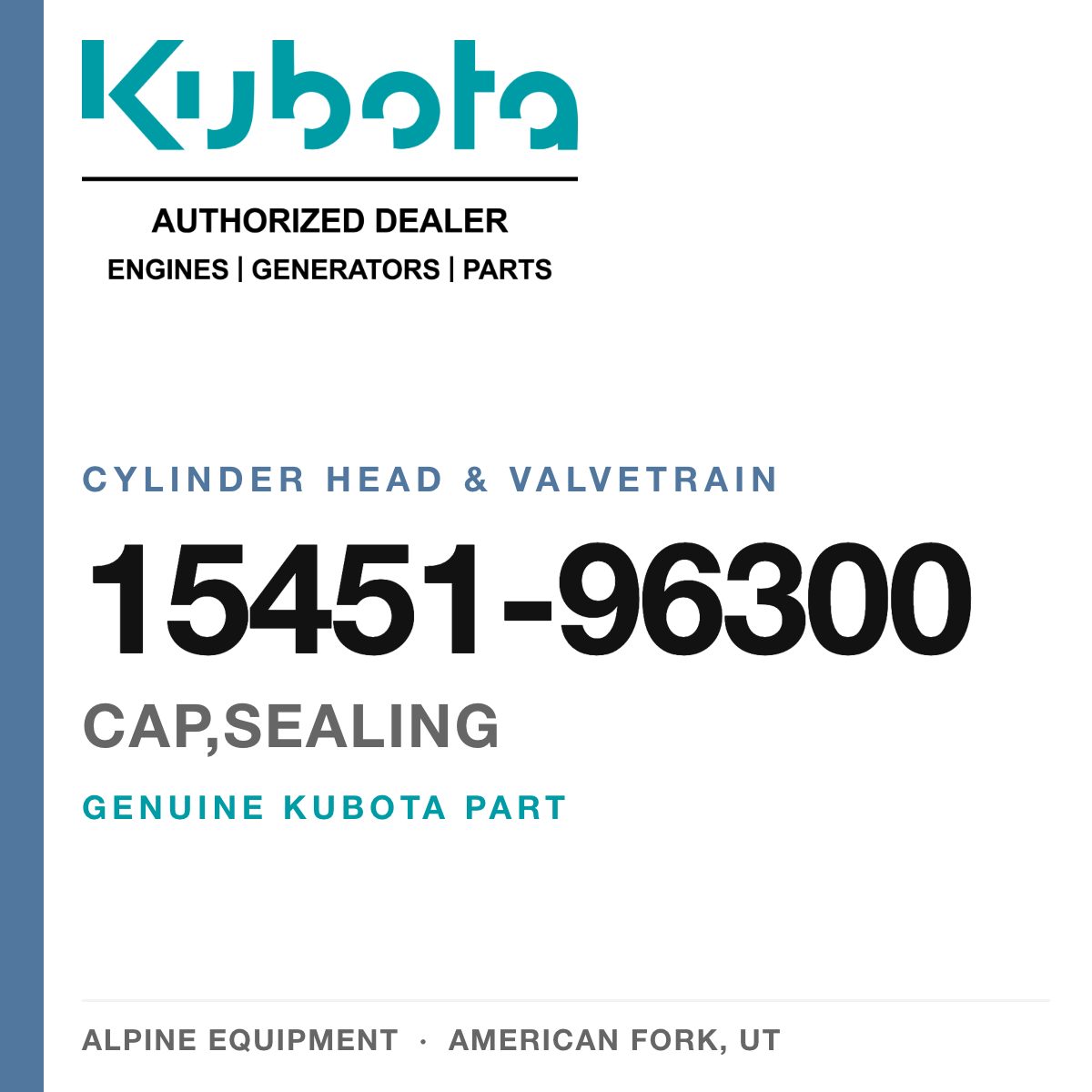 Genuine Kubota cap,sealing, part number 15451-96300 — Alpine Equipment