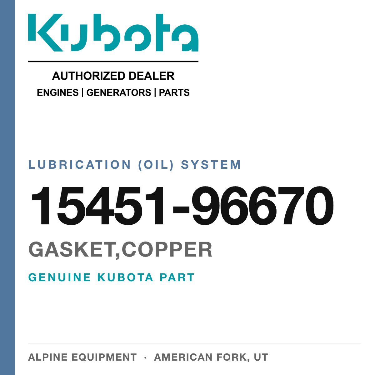 Genuine Kubota gasket,copper, part number 15451-96670 — Alpine Equipment