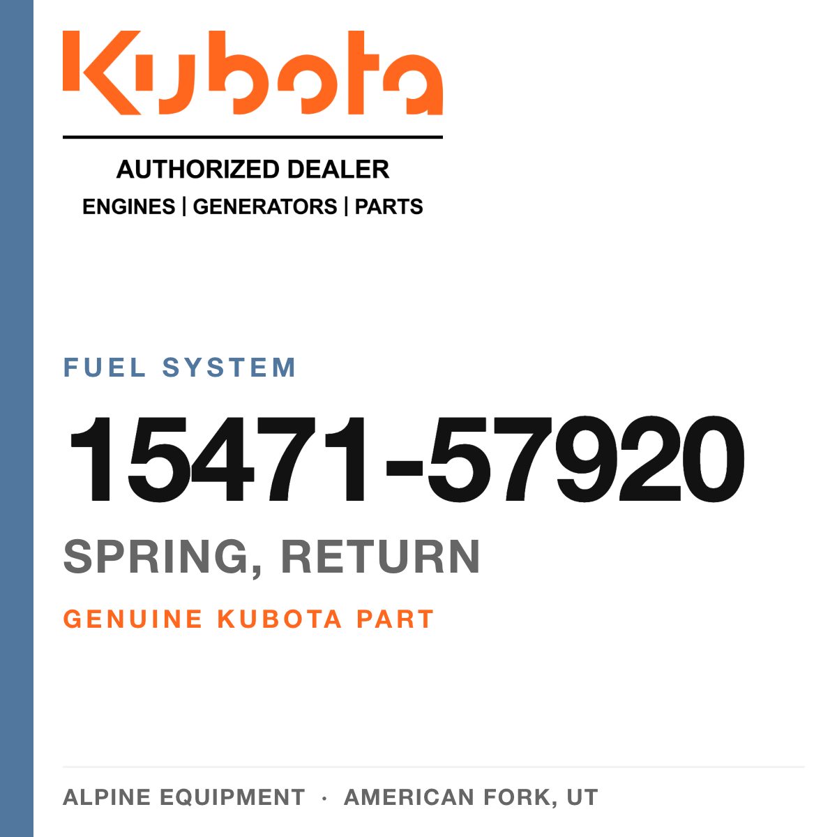 Genuine Kubota spring, return, part number 15471-57920 — Alpine Equipment