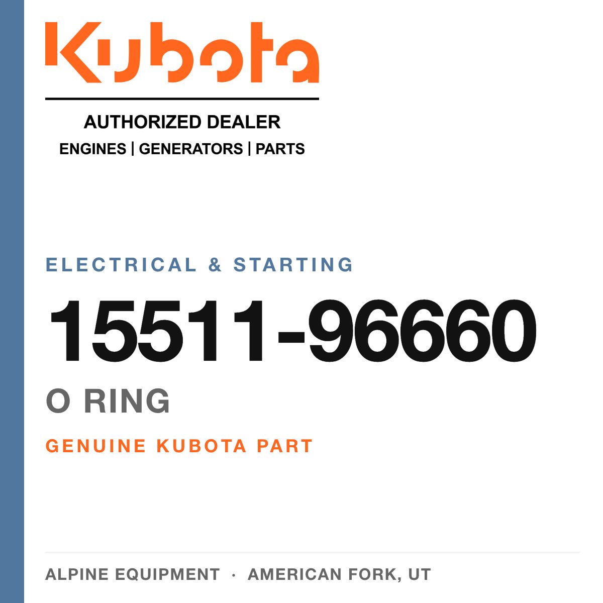 Genuine Kubota o ring, part number 15511-96660 — Alpine Equipment