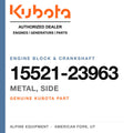 Genuine Kubota metal, side, part number 15521-23963 — Alpine Equipment