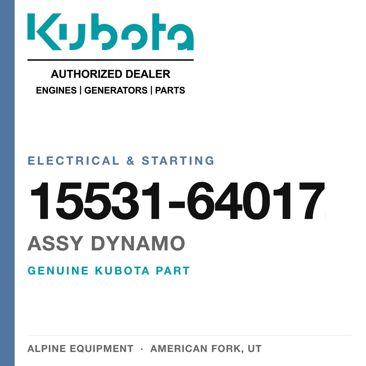 Genuine Kubota assy dynamo, part number 15531-64017 — Alpine Equipment