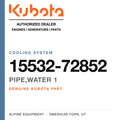 Genuine Kubota pipe,water 1, part number 15532-72852 — Alpine Equipment