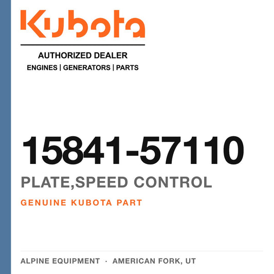 Genuine Kubota plate,speed control, part number 15841-57110 — Alpine Equipment