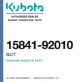Genuine Kubota nut, part number 15841-92010 — Alpine Equipment