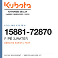 Genuine Kubota pipe 3,WATER, part number 15881-72870 — Alpine Equipment