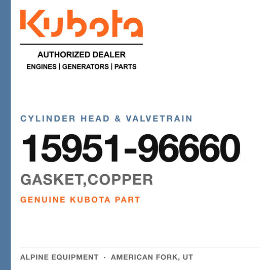 Genuine Kubota gasket,copper, part number 15951-96660 — Alpine Equipment