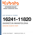 Genuine Kubota gasket,in-manifoldna, part number 16241-11820 — Alpine Equipment