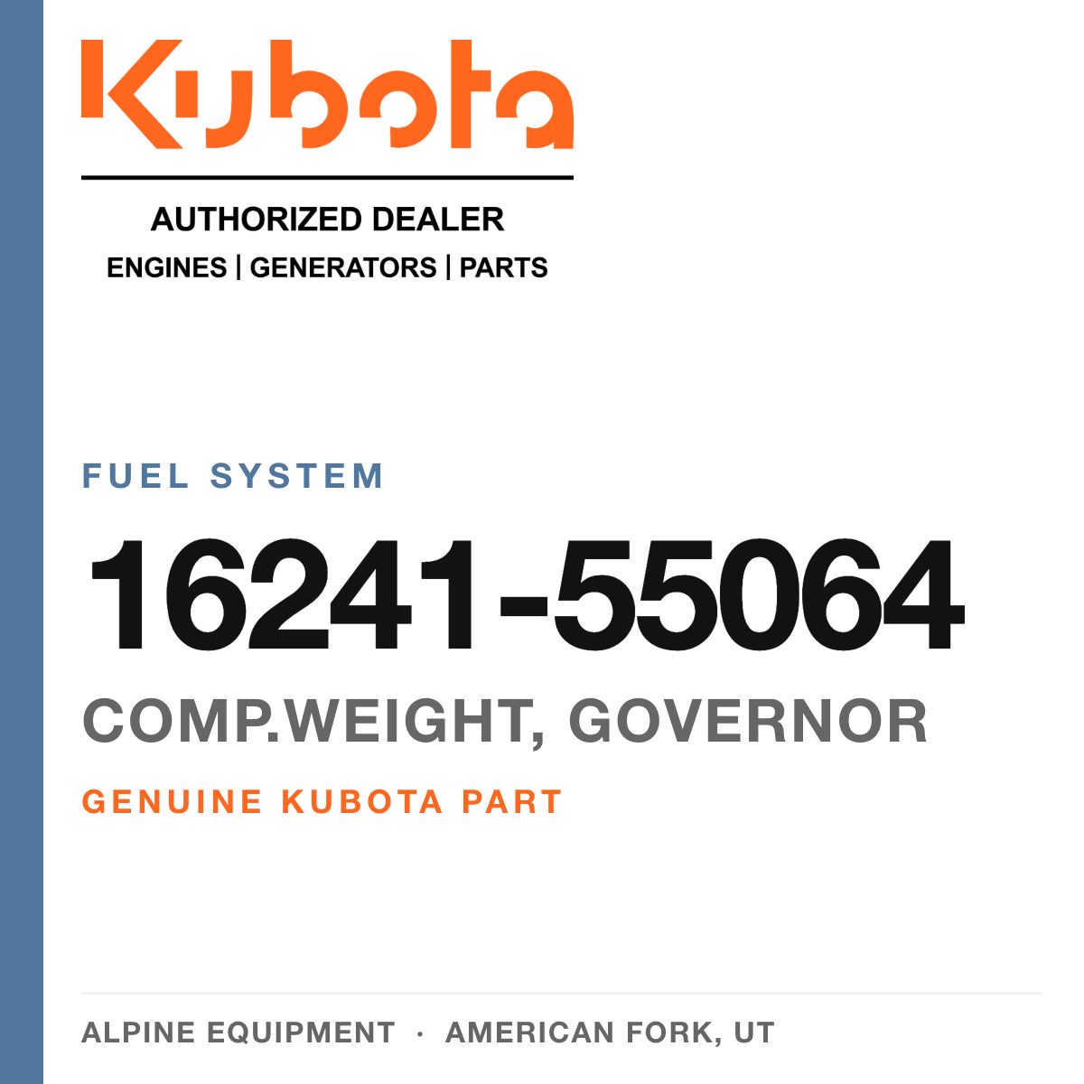 Genuine Kubota comp.weight, governor, part number 16241-55064 — Alpine Equipment