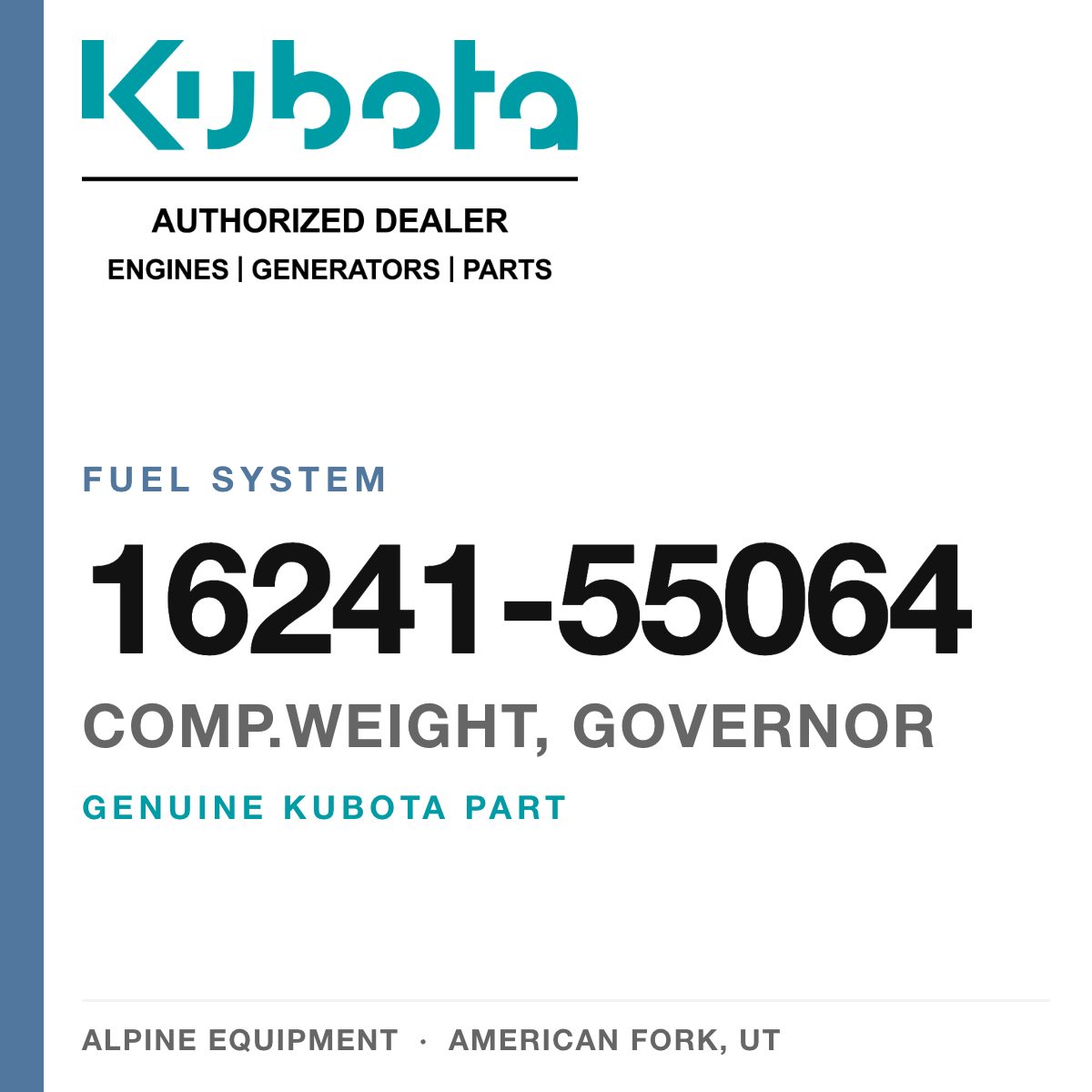 Genuine Kubota comp.weight, governor, part number 16241-55064 — Alpine Equipment
