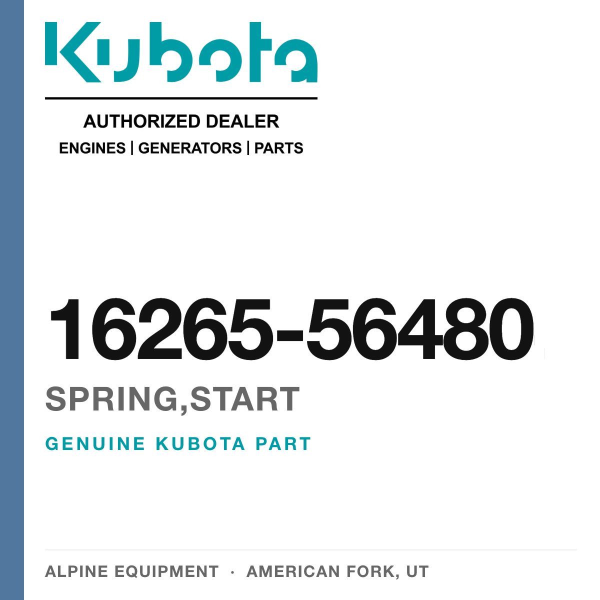 Genuine Kubota spring,start, part number 16265-56480 — Alpine Equipment