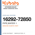 Genuine Kubota pipe,water 1, part number 16292-72850 — Alpine Equipment