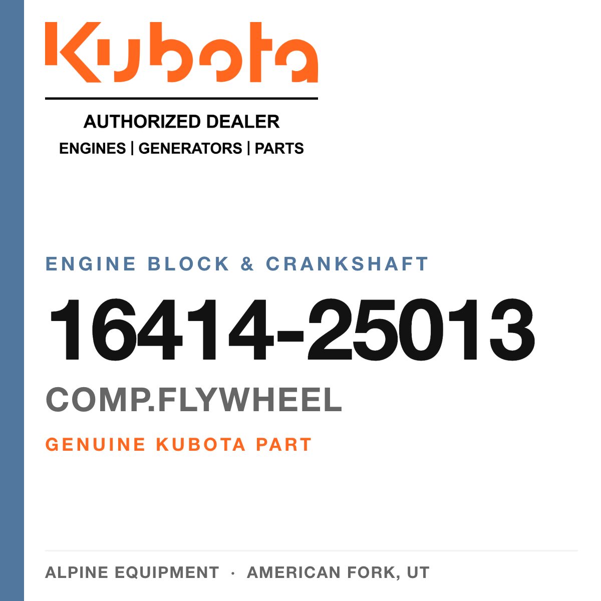 Genuine Kubota comp.flywheel, part number 16414-25013 — Alpine Equipment
