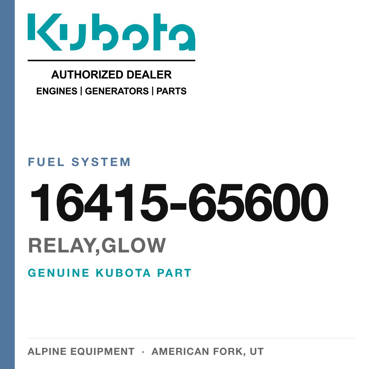 Genuine Kubota relay,glow, part number 16415-65600 — Alpine Equipment