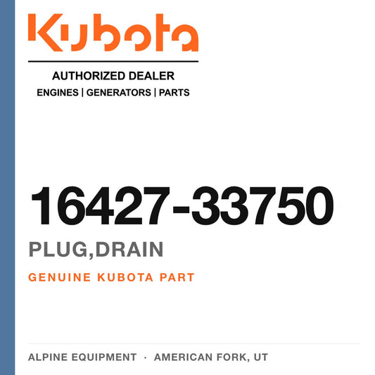 Genuine Kubota plug,drain, part number 16427-33750 — Alpine Equipment