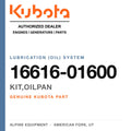 Genuine Kubota kit,oilpan, part number 16616-01600 — Alpine Equipment