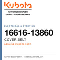 Genuine Kubota cover,belt, part number 16616-13860 — Alpine Equipment