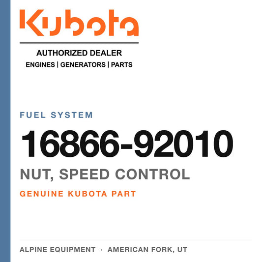 Genuine Kubota nut, speed control, part number 16866-92010 — Alpine Equipment