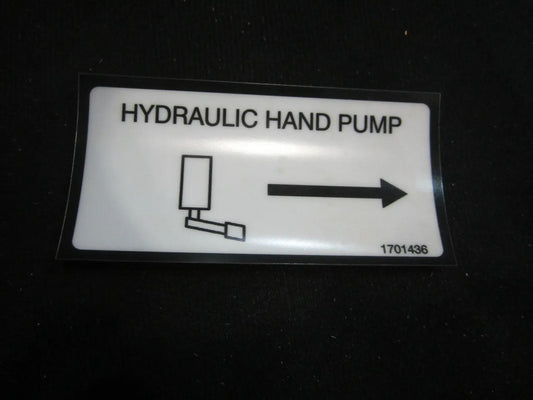 1701436 | DECAL, HYD HAND PUMP