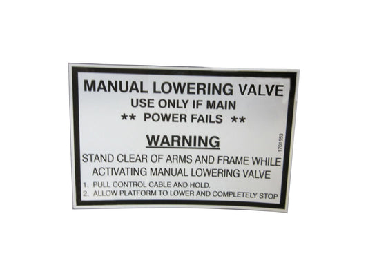 1701553 | DECAL, MANUAL LOWERING