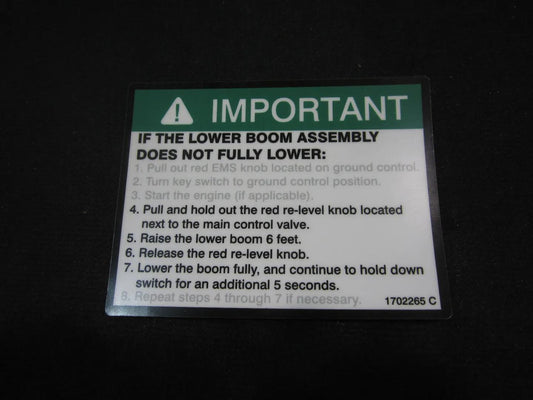 1702265 | DECAL,IMPORTANT-MANUAL DESCENT
