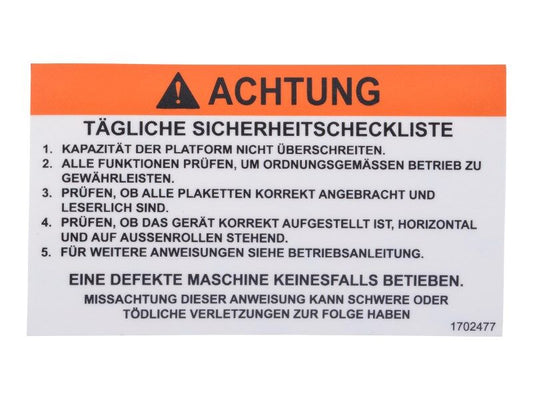 1702477 | DECAL, CHECKLIST (GER)