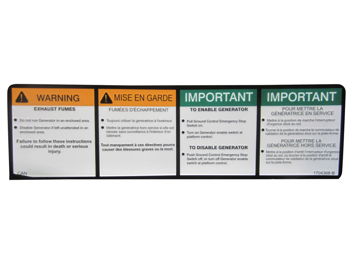 1704368 | DECAL, GEN WARNING (ENG,FRE)