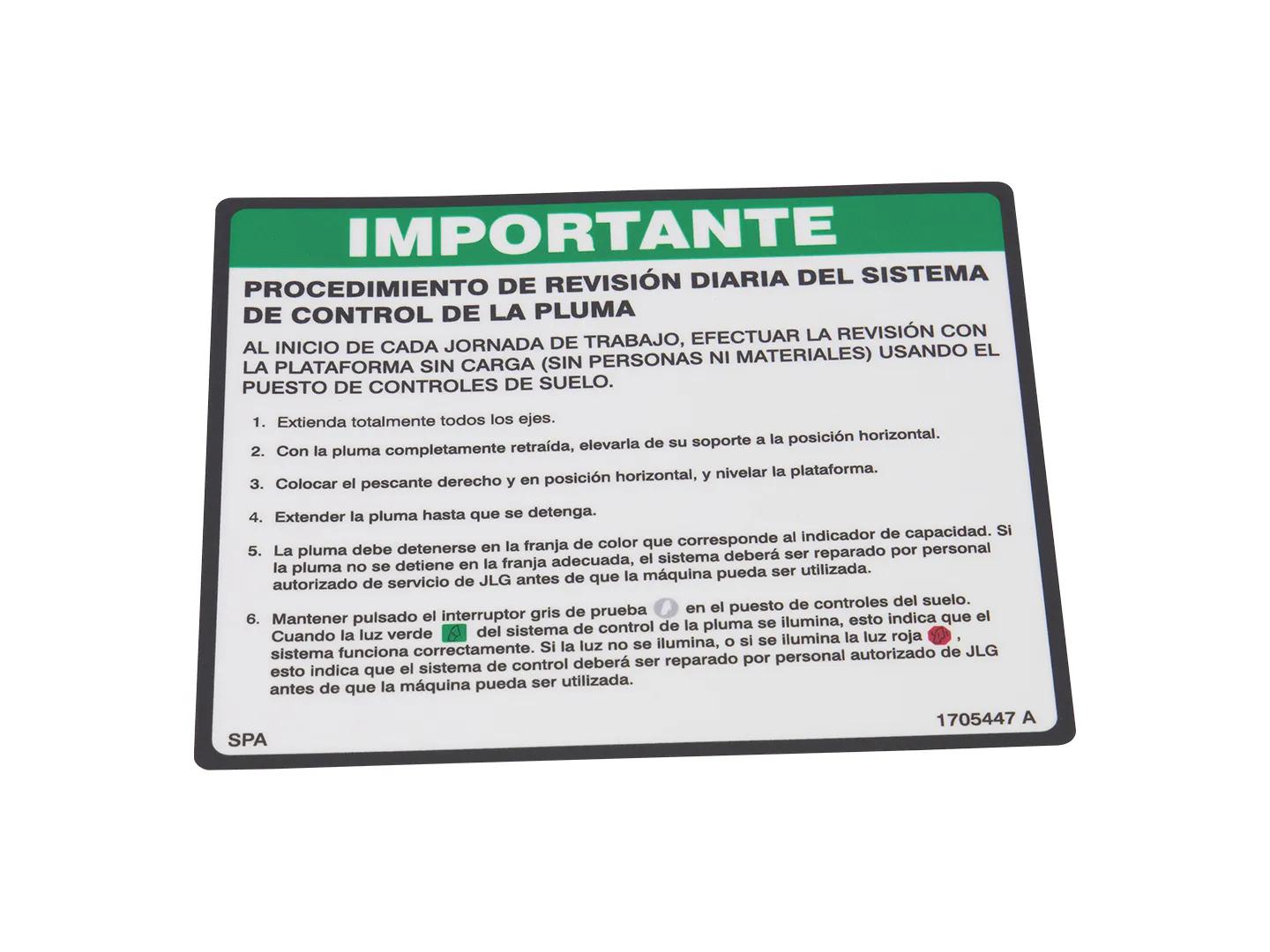 1705447 | DECAL,BCS DAILY CHECK-SPA