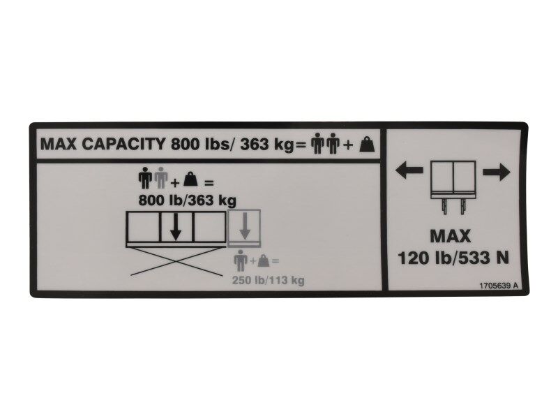 1705639 | DECAL,CAPACITY 800LB - 363KG