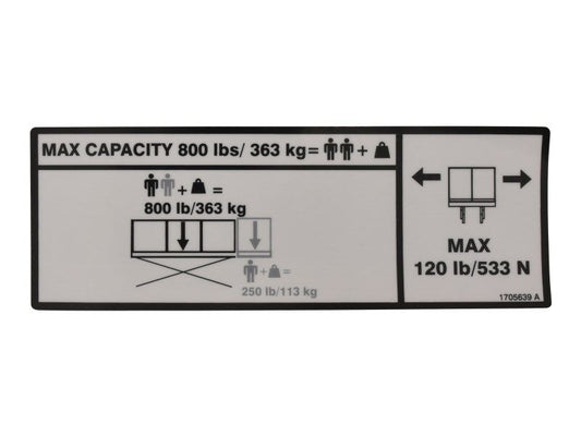 1705639 | DECAL,CAPACITY 800LB - 363KG