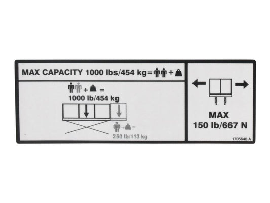 1705640 | DECAL,CAPACITY 1000LB - 454KG