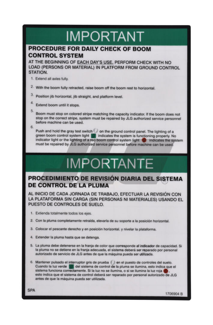 1706904 | DECAL, BCS DAILY CHECK (ENG/SP