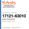 Genuine Kubota assy starter, part number 17121-63010 — Alpine Equipment
