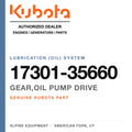 Genuine Kubota gear,oil pump drive, part number 17301-35660 — Alpine Equipment