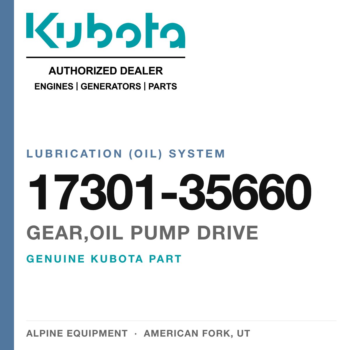 Genuine Kubota gear,oil pump drive, part number 17301-35660 — Alpine Equipment
