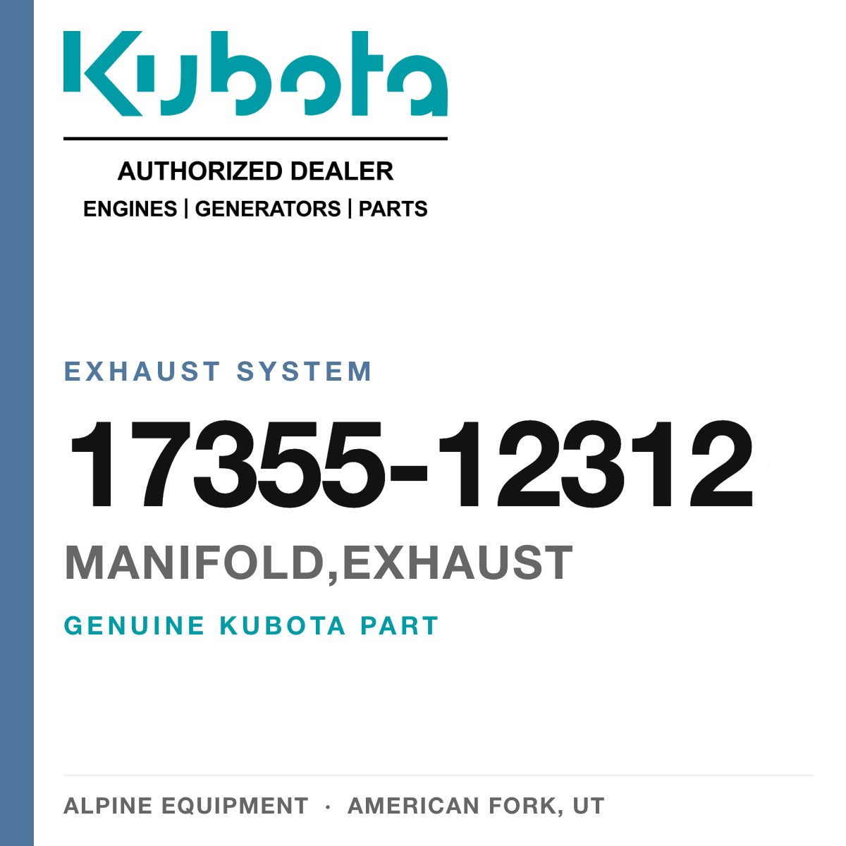Genuine Kubota manifold,exhaust, part number 17355-12312 — Alpine Equipment