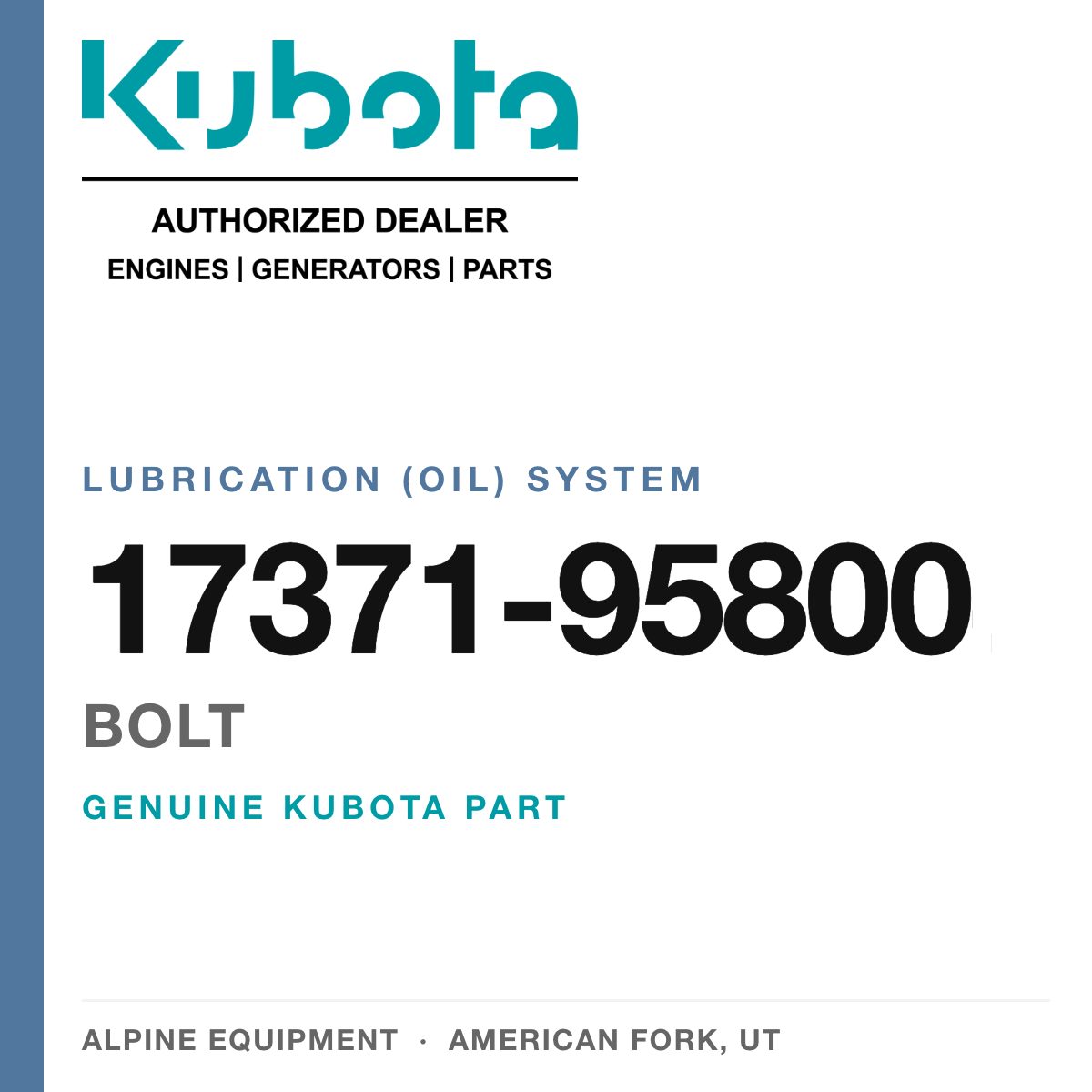 Genuine Kubota bolt, part number 17371-95800 — Alpine Equipment
