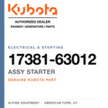 Genuine Kubota assy starter, part number 17381-63012 — Alpine Equipment