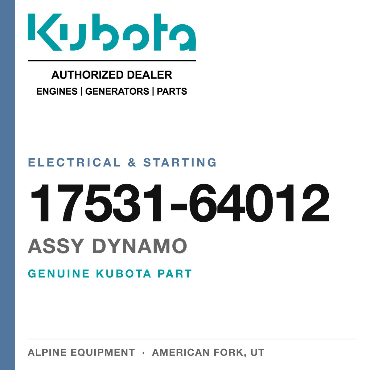 Genuine Kubota assy dynamo, part number 17531-64012 — Alpine Equipment